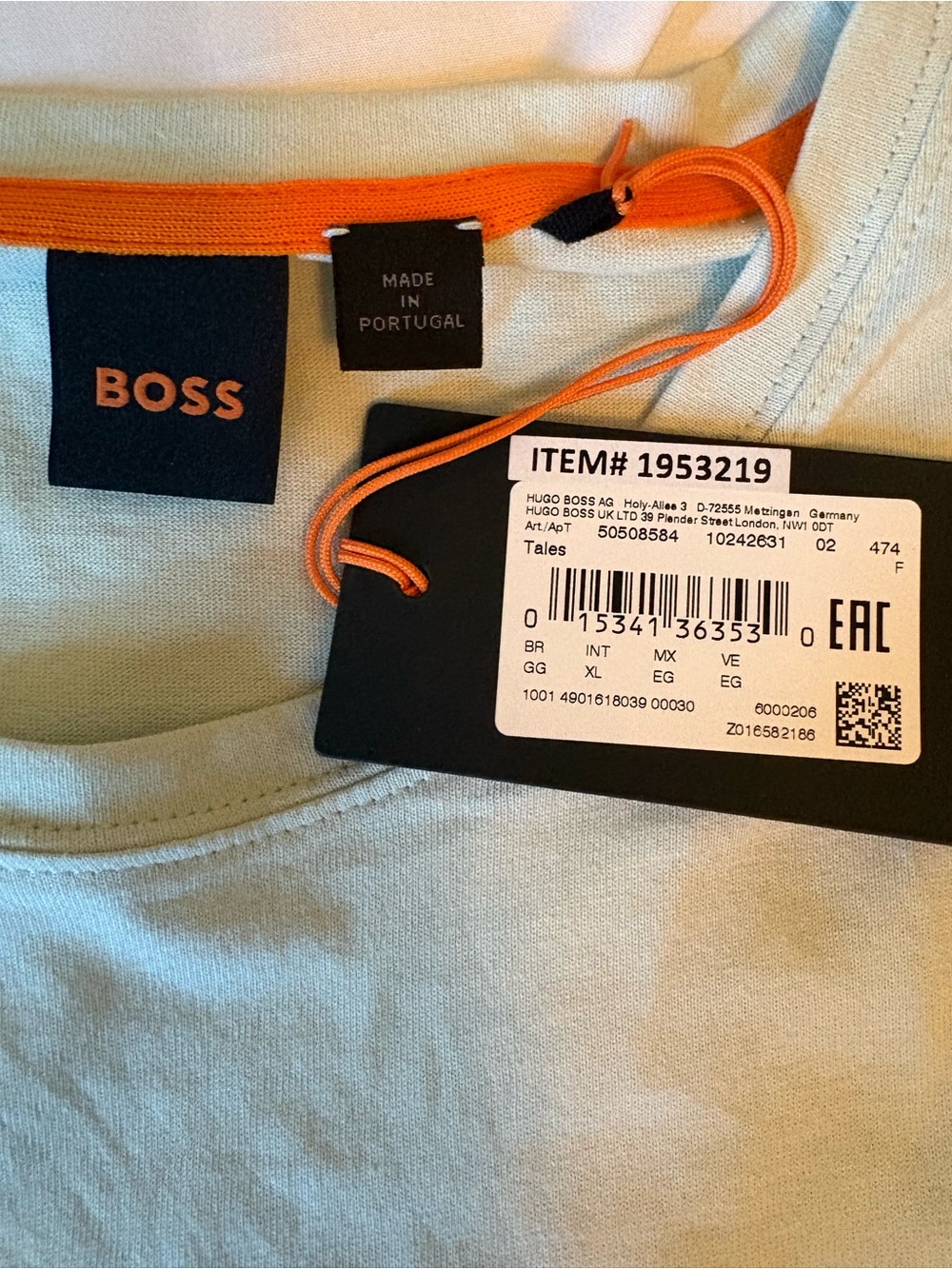 BOSS Men’s Light Green Tee with Orange Trim